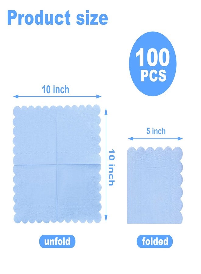 Lechay 3-ply Cocktail Napkins, 5 x 5 Inch 100pcs Scalloped Beverage Napkins Disposable Paper Napkins Dessert Napkins for Bridal Anniversary Baby Shower Birthday Wedding Party Supplies (Blue) - Image 2